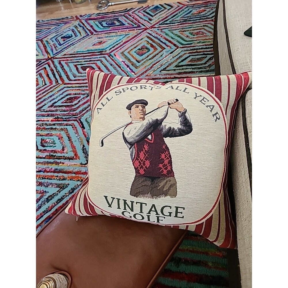 HINES OXFORD ENGLAND GOLF-All Sports All Year Vintage Golf TAPESTRY DOWN PILLOW